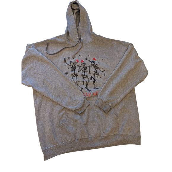 Athletic Works Jolly AF Skeletons Hoodie Mens XL Funny Christmas Sweatshirt Gray - Picture 4 of 16